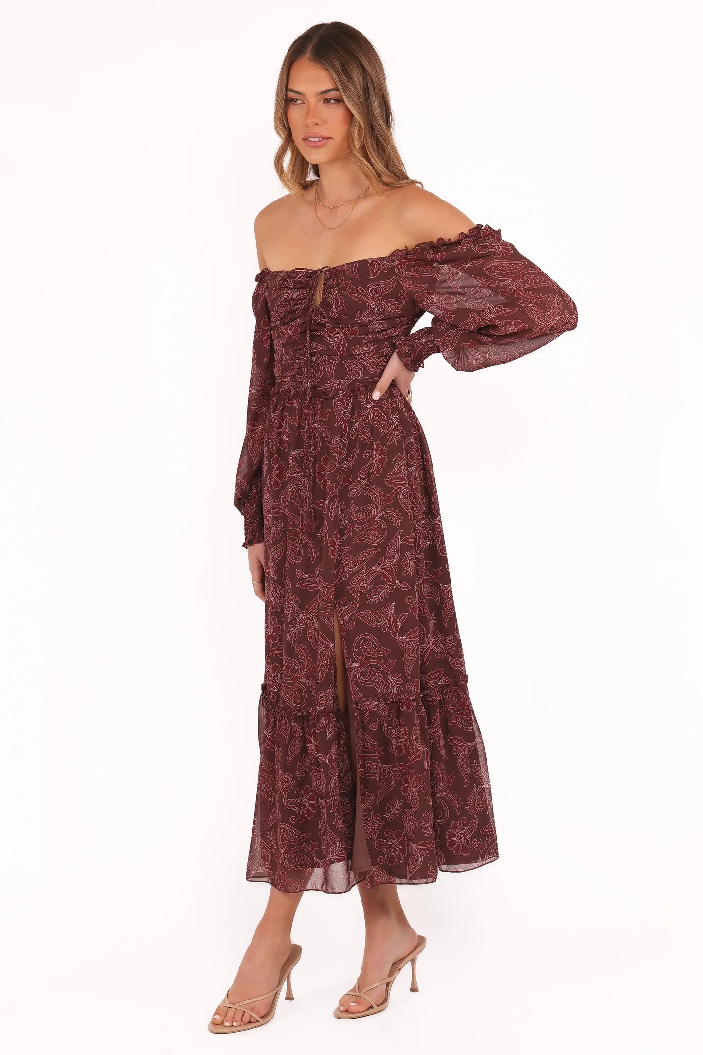 Keziah Long Sleeve Maxi Dress Burgundy Paisley
