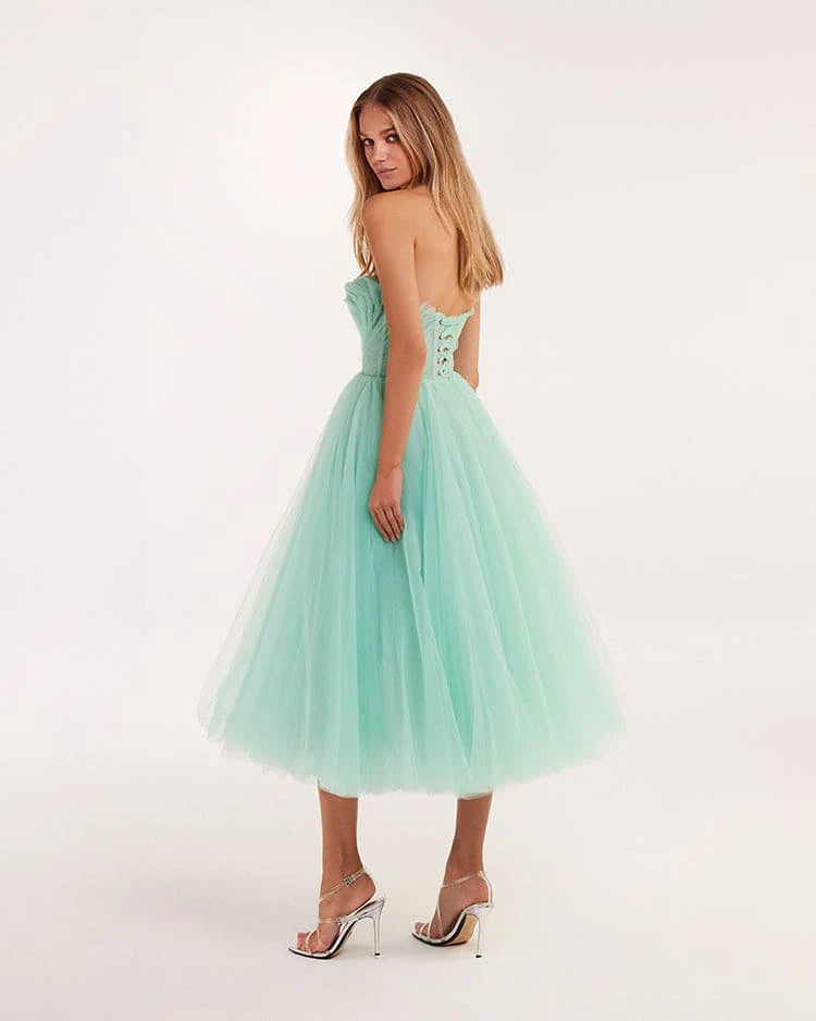 Mint green tender midi tulle dress