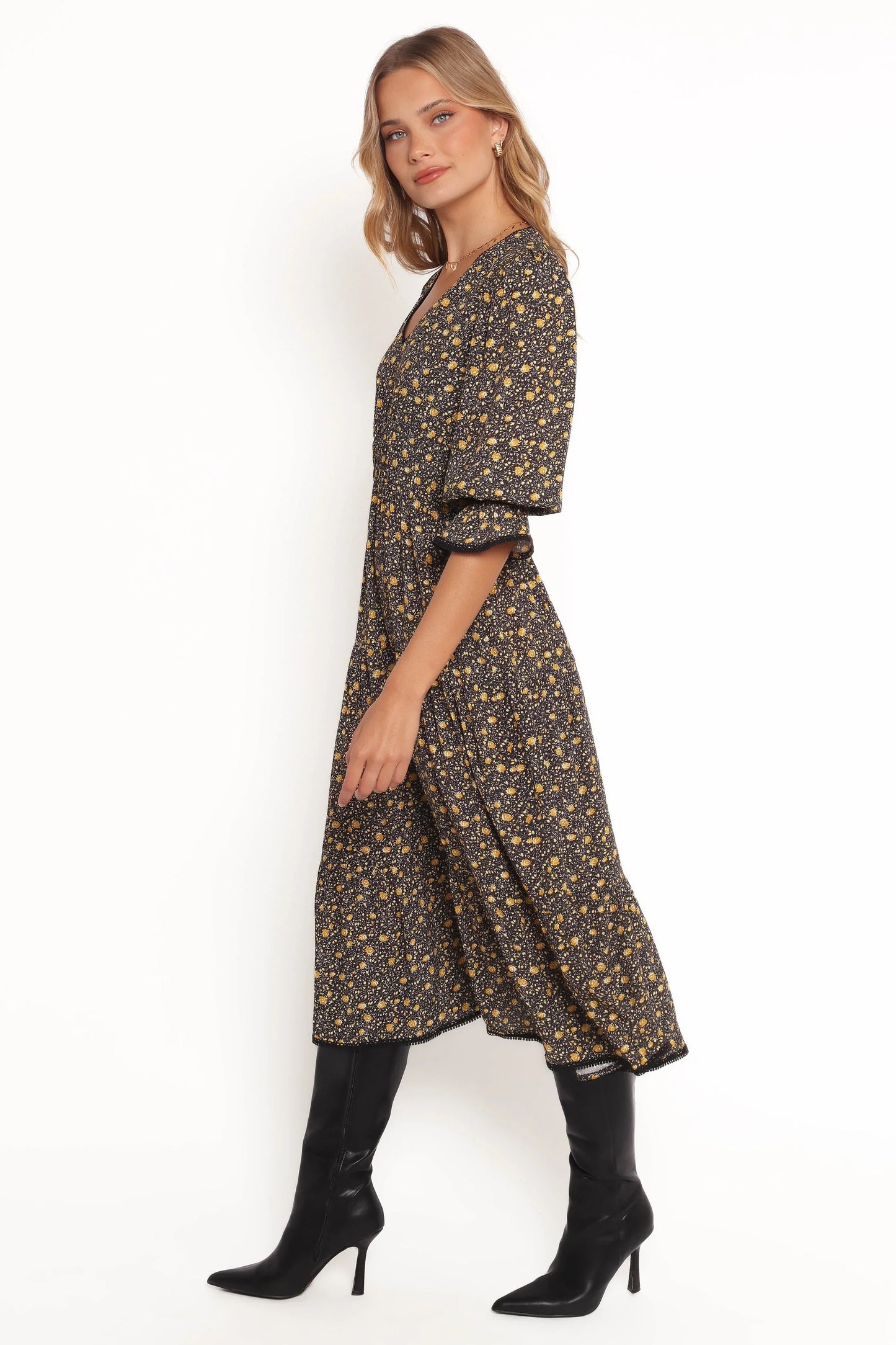 Simone Midi Dress Midnight Daisy