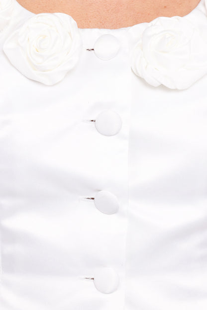 Xara Satin Vest with Rosettes Ivory