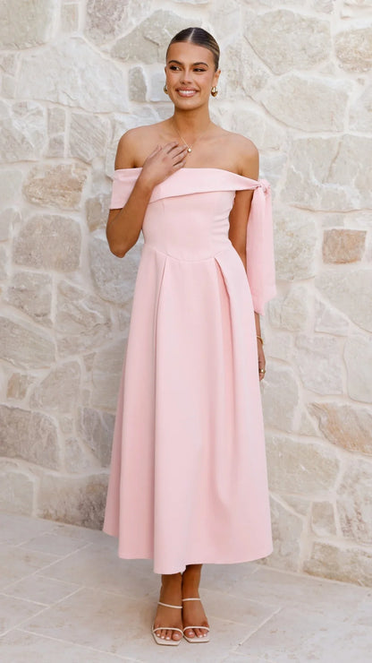 Bentley Off Shoulder Midi Dress Pink