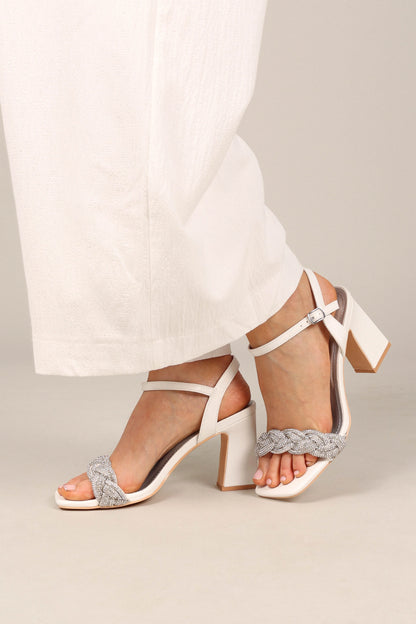 Allure Rhinestone Block Heel White