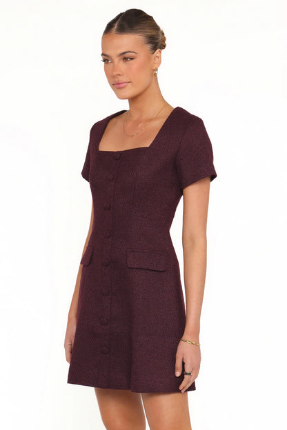 Sutton Mini Dress Plum Tweed