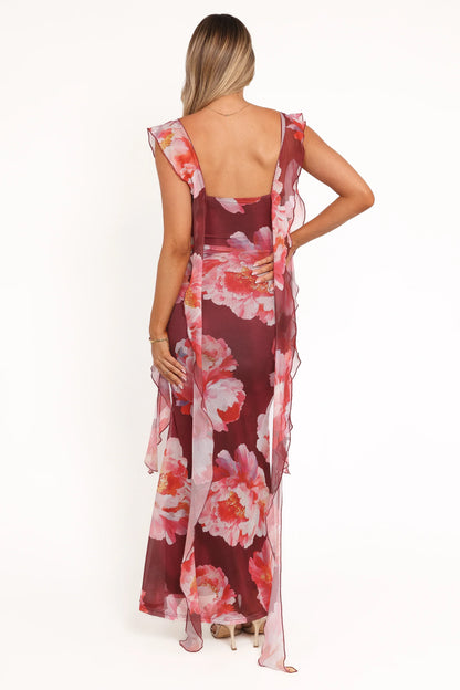 Chiara Maxi Dress Burgundy Peony
