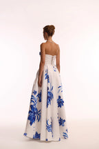 Wonderful white A line maxi dress with blue flowers Glow Up
