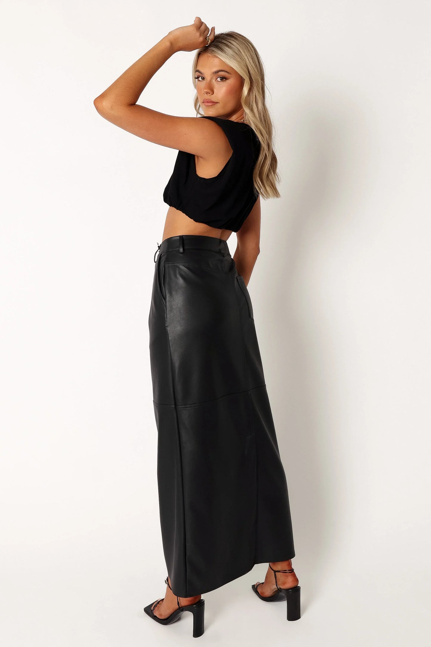 Jade Vegan Leather Column Skirt Black