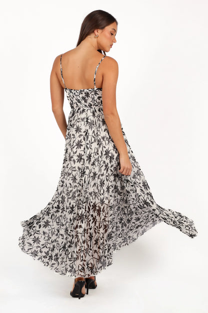 Achanti Pleated Maxi Dress White Black Floral