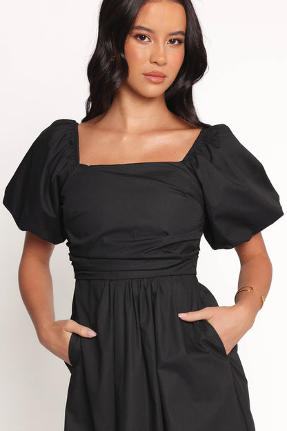 Clo Puff Sleeve Midi Dress Black