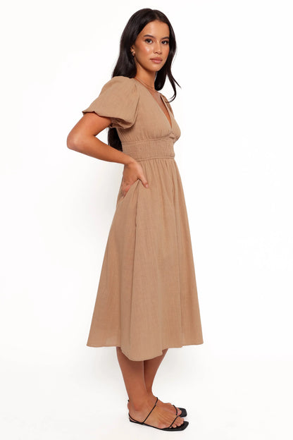 Ronnie Short Sleeve Midi Dress Tan