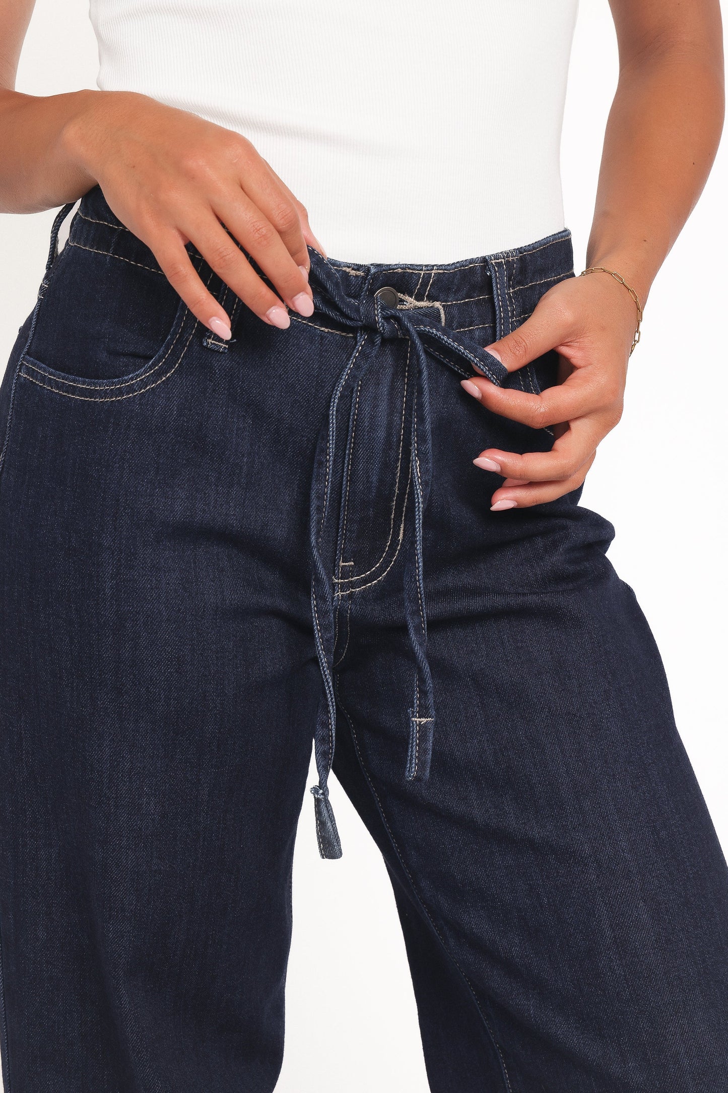Clover Drawstring Wide Leg Jeans Dark Wash