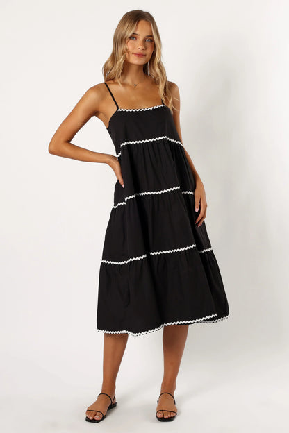 Loella Tiered Midi Dress Black