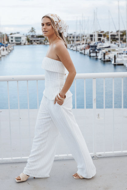 Blakely Wide Leg Pant White Pinstripe