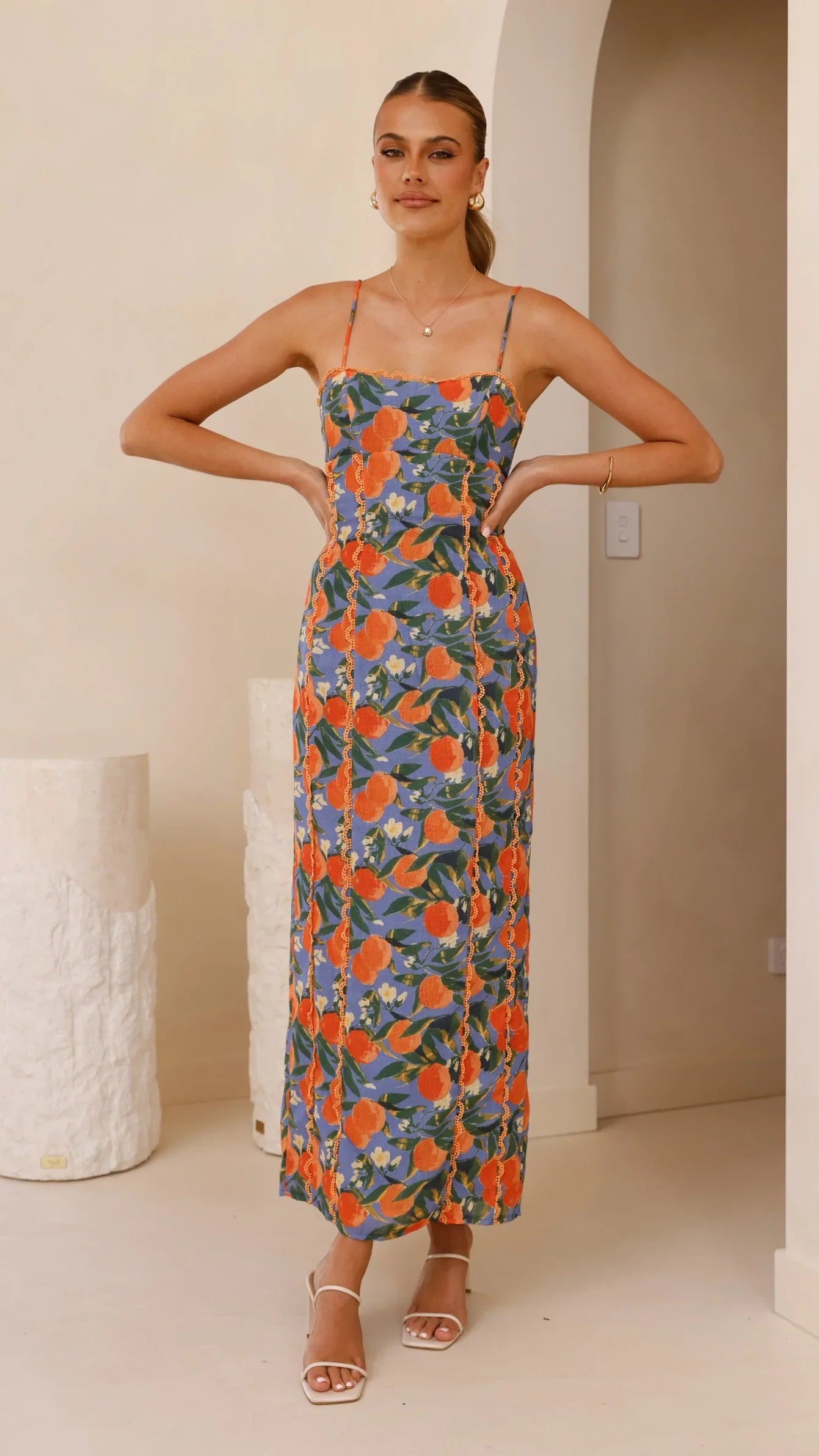 Carlia Midi Dress Orange Print