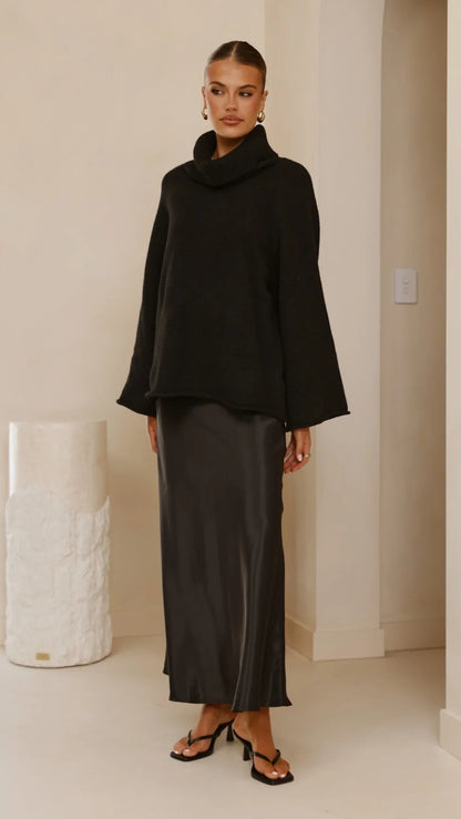 Darina Bias Cut Maxi Skirt Black