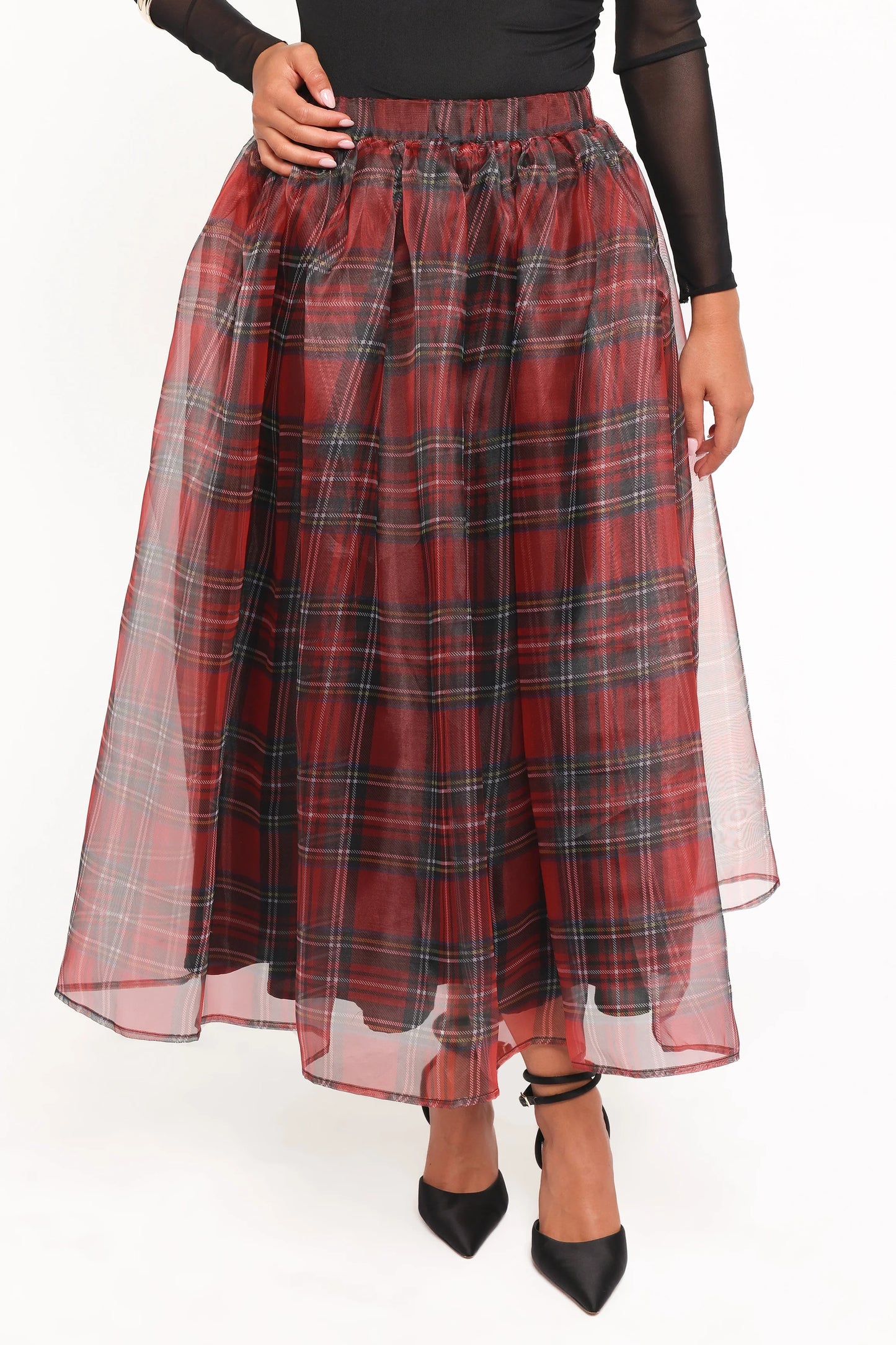 Bonita Midi Skirt Red Plaid