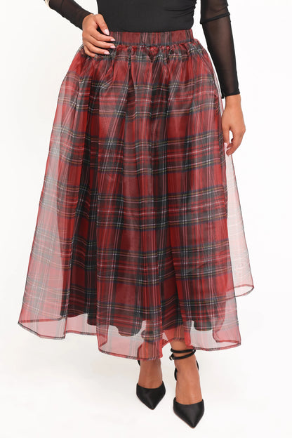 Bonita Midi Skirt Red Plaid