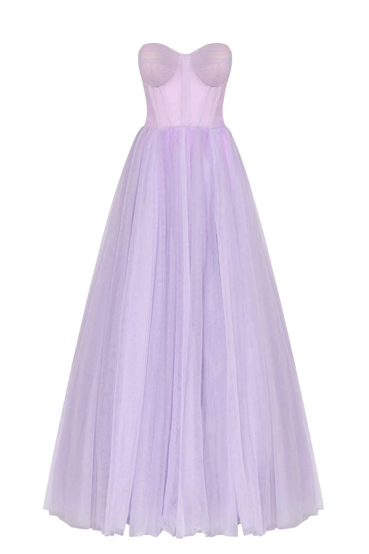 Lavender Tulle Maxi Dress with a Corset Bustier
