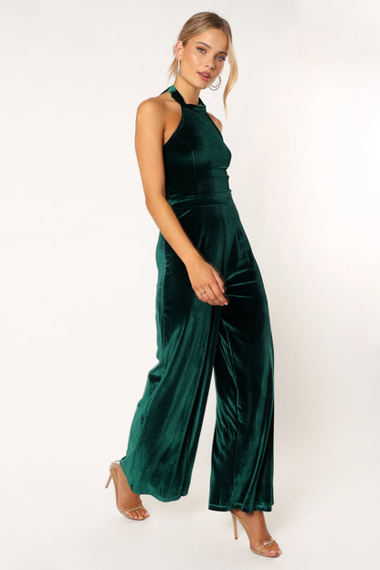 Aria Velvet Jumpsuit Emerald