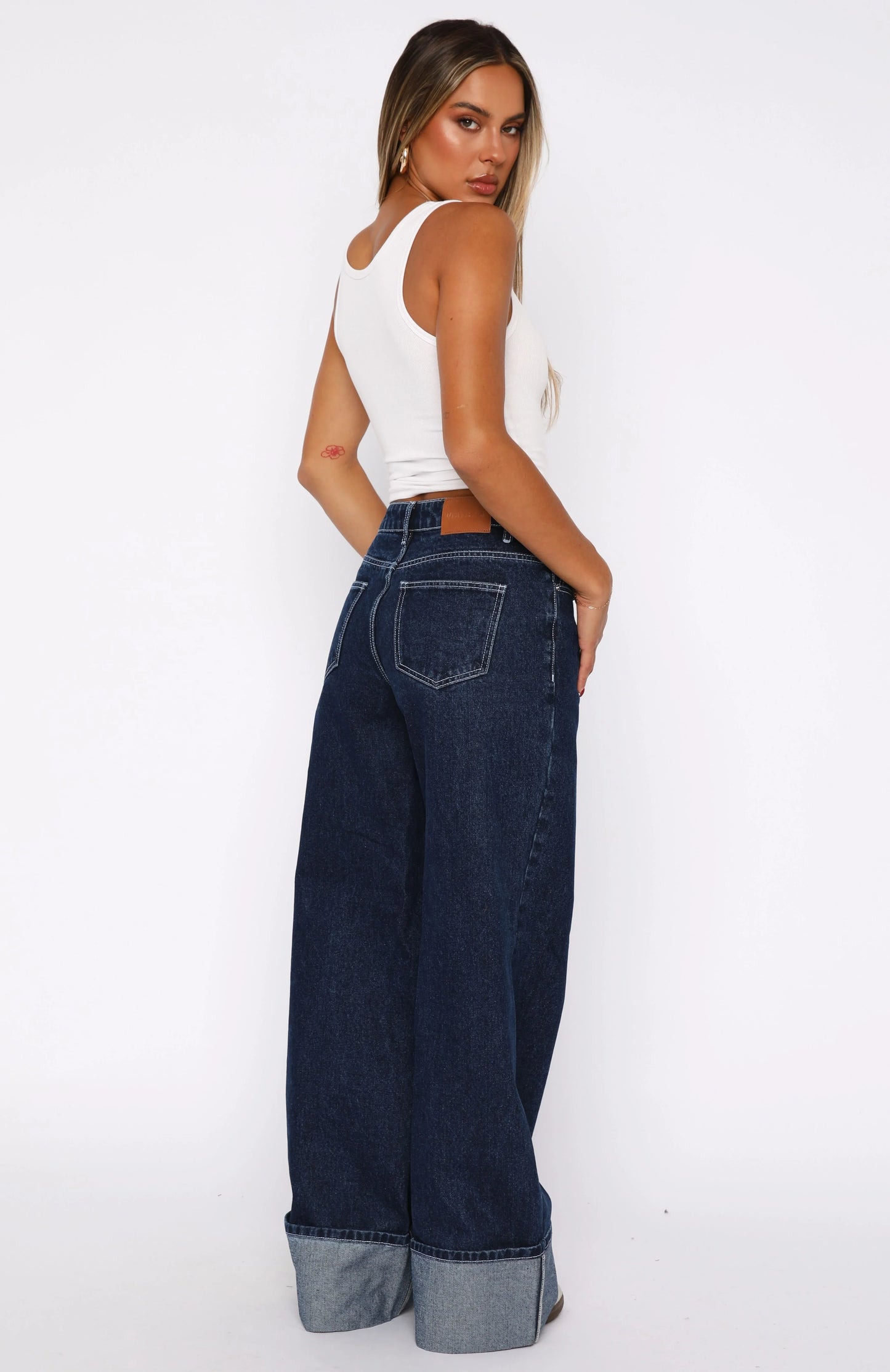 Charlotte Mid Rise Wide Leg Jeans Dark Indigo