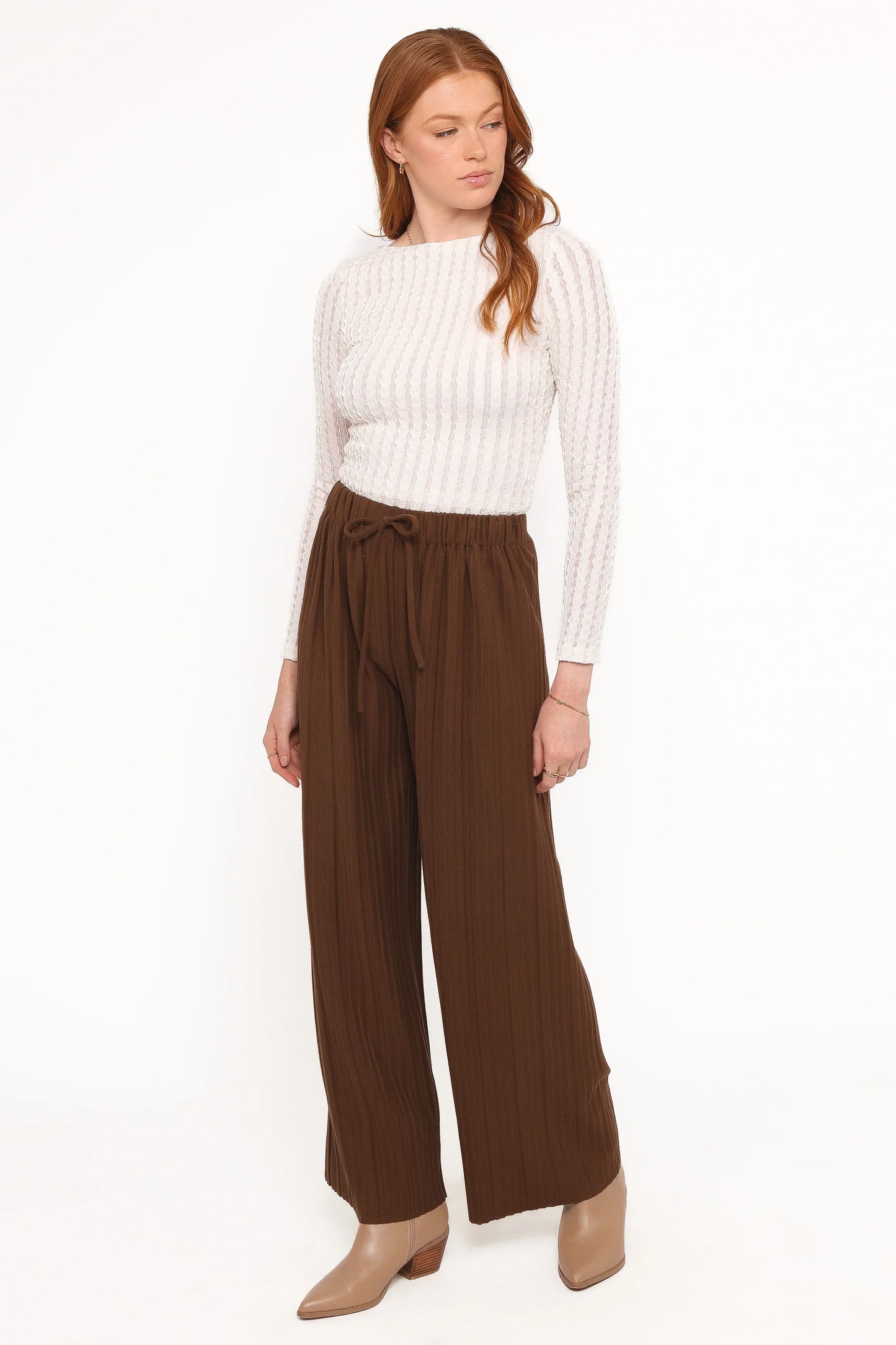 Davis Pleated Knit Pant Brown