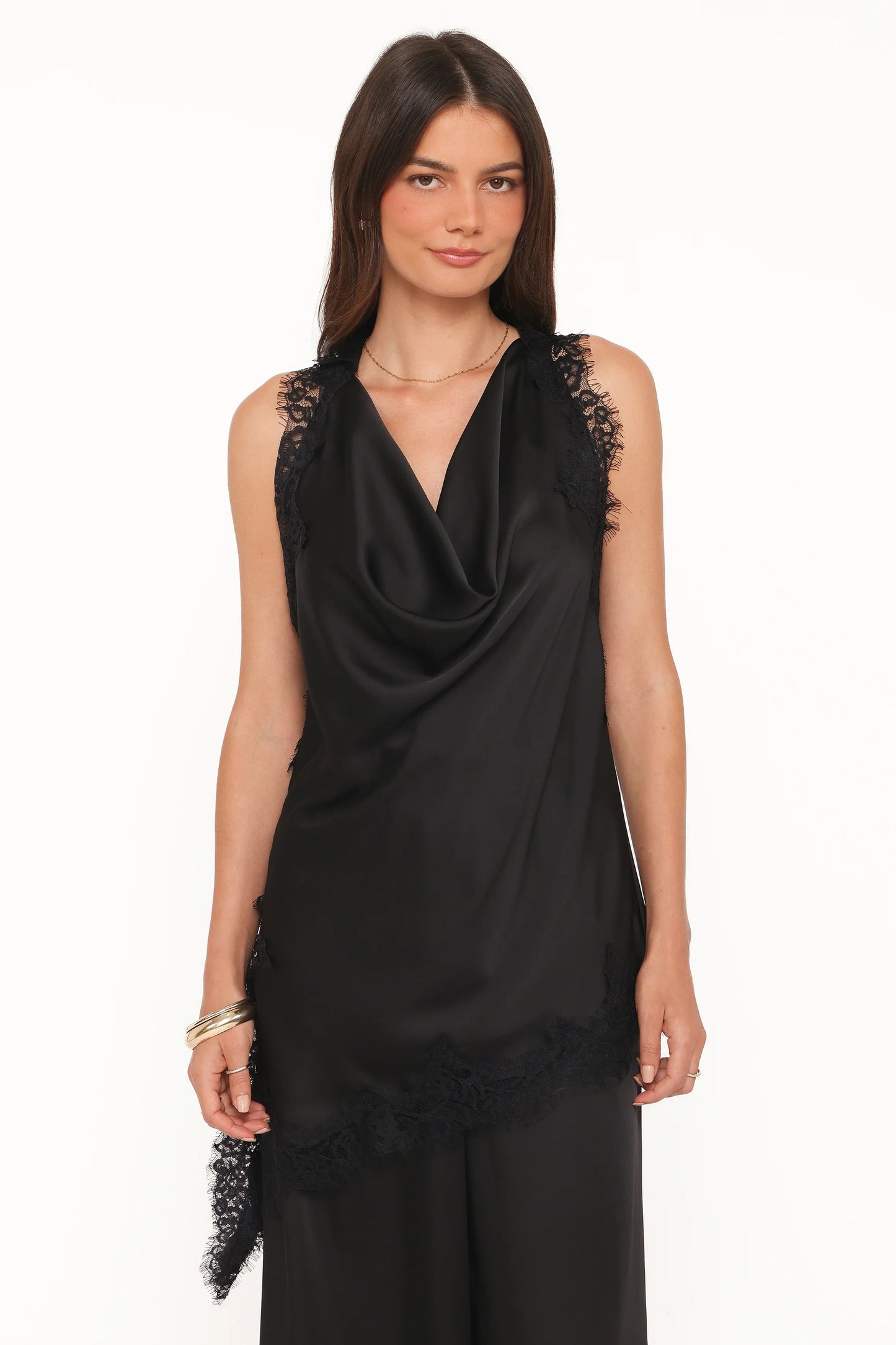 Clara Asymmetrical Lace Top Black