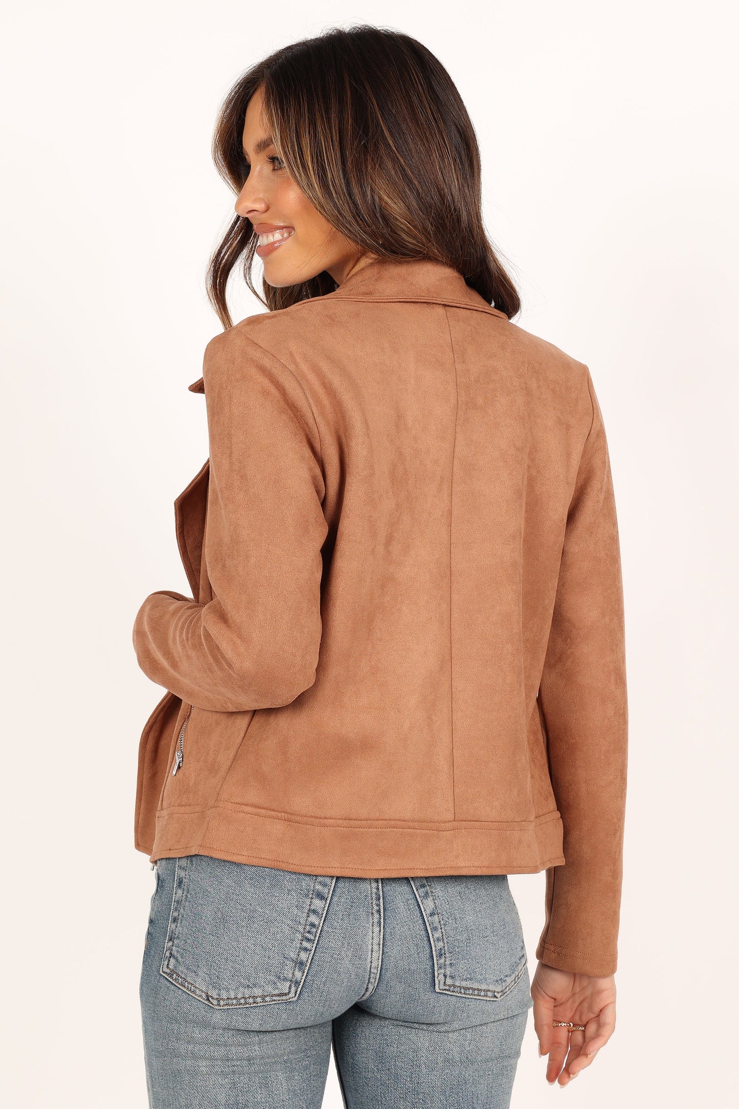Spencer Faux Suede Moto Jacket Tan