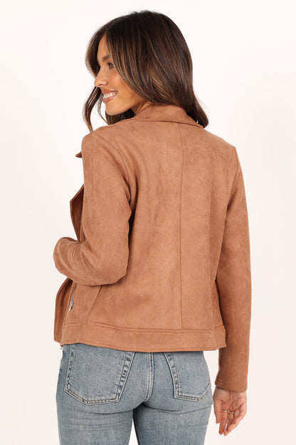 Spencer Faux Suede Moto Jacket Tan