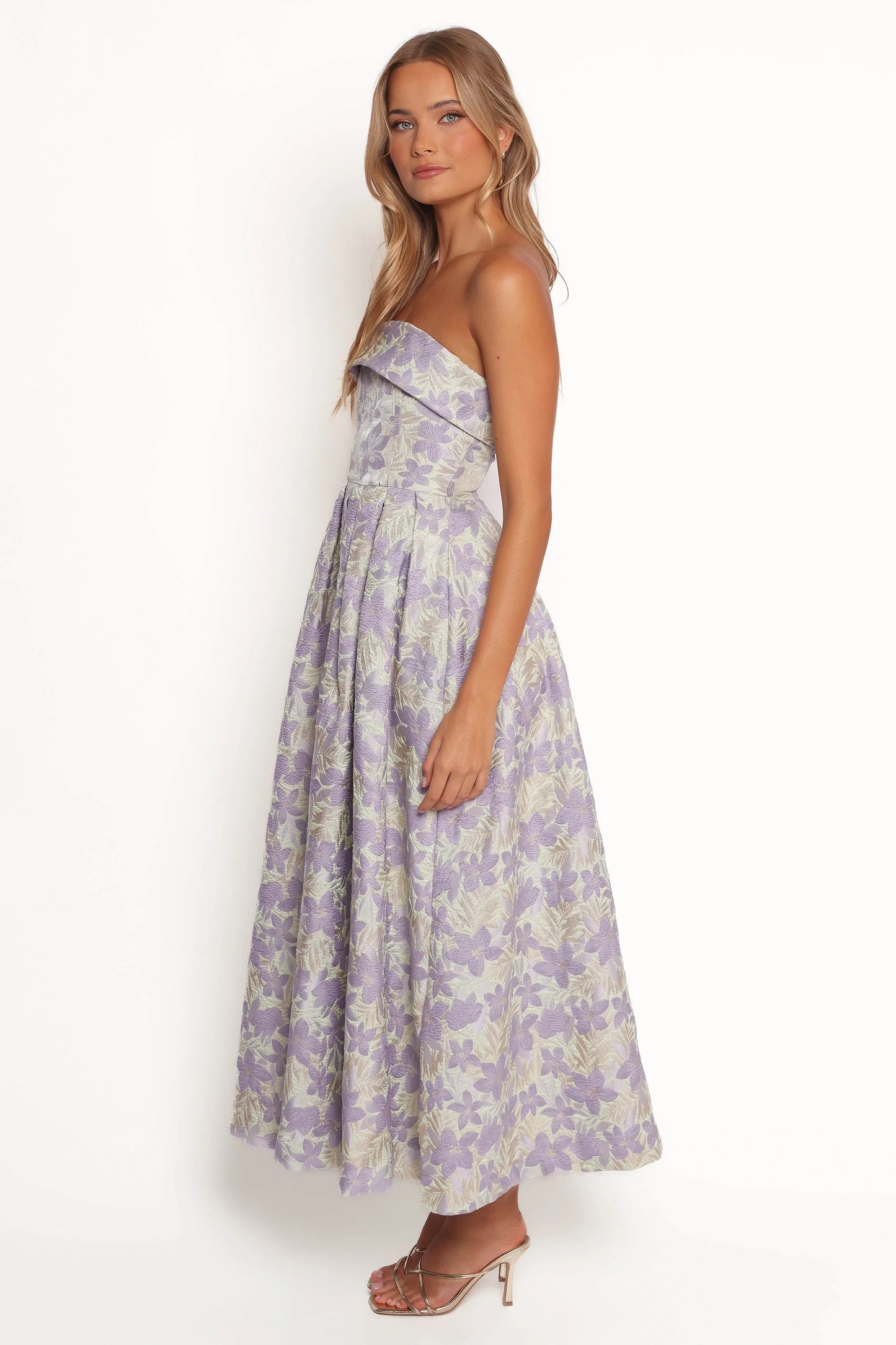 Rhea Strapless Midi Dress Sage Floral