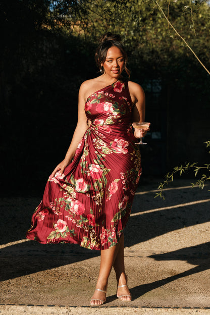 Kleo One Shoulder Maxi Dress Burgundy Floral