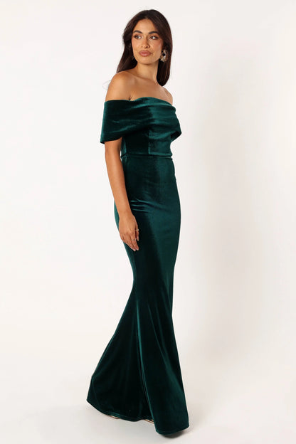 Adair Off Shoulder Maxi Dress Emerald Green