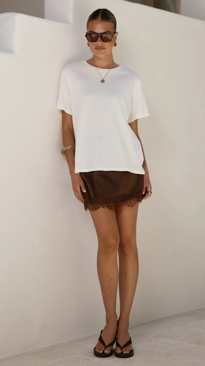 Elizabella Lace Mini Skirt Chocolate