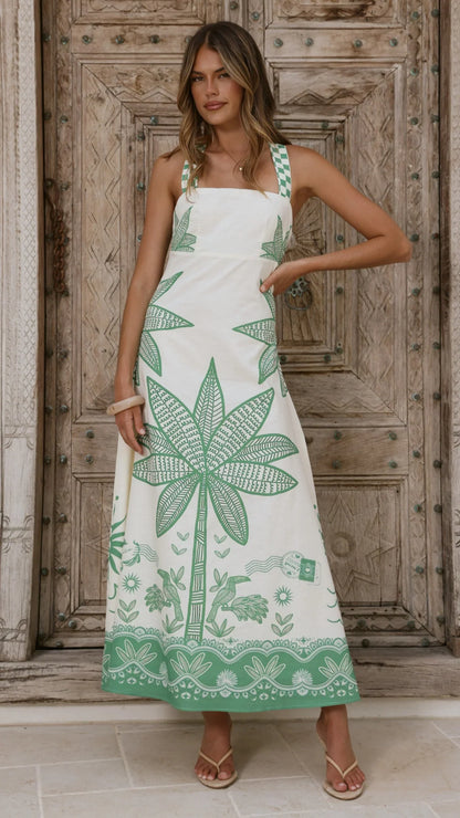 Sella Maxi Dress Sage Palm Print