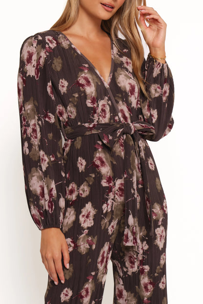 Solange Plisse Jumpsuit Steel Grey Floral