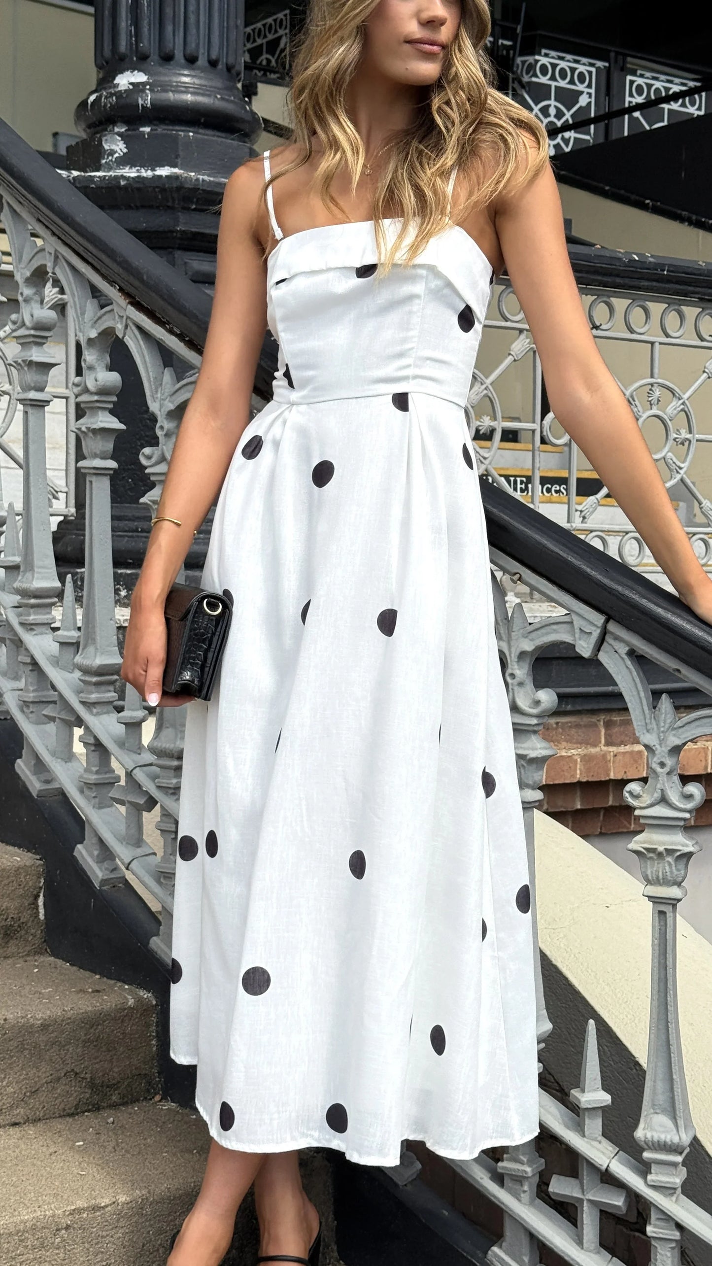 Tahlia Midi Dress White Polka Print