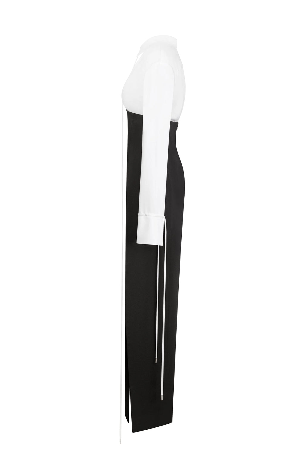Elegant 3 piece set with white silk blouse white mini skirt and black crepe maxi skirt Xo Xo