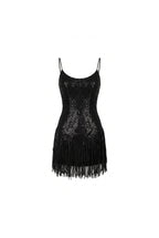 Black Mini Dress with Fringe and Sequins
