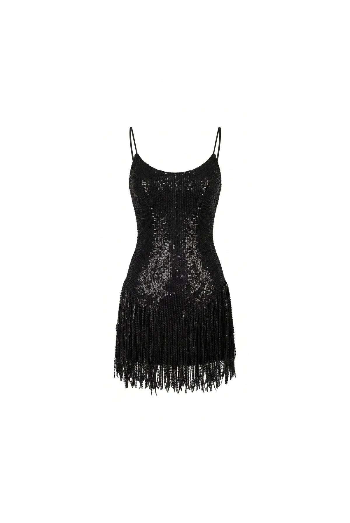 Black Mini Dress with Fringe and Sequins