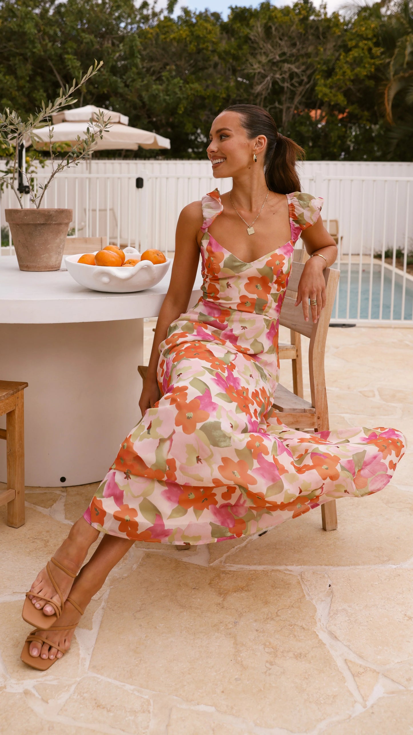 Calais Maxi Dress Orange Floral