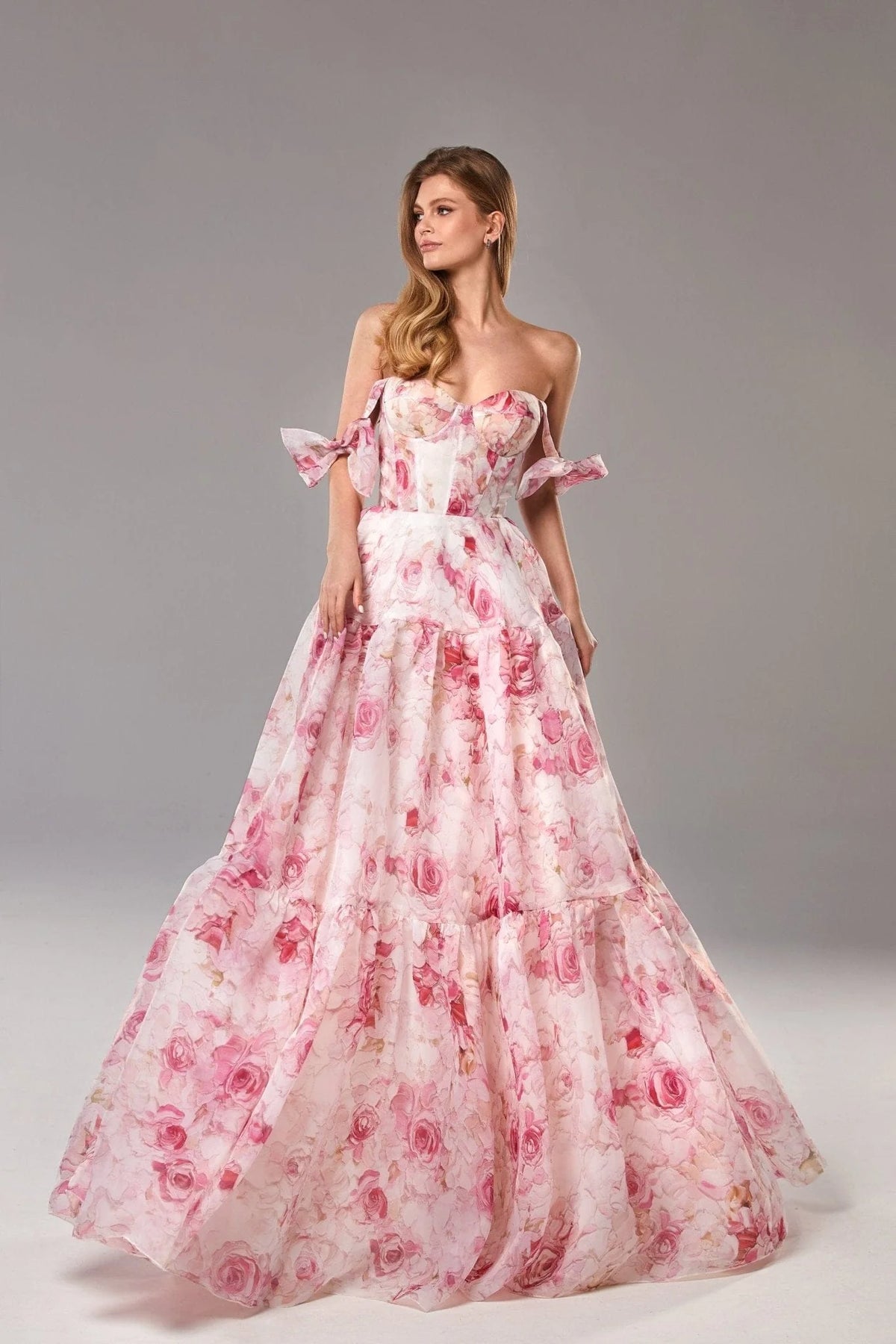Pink Peony Tender floral maxi tie strap dress