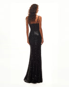 Sensational black maxi on spaghetti straps covered in sequins Smoky Quartz