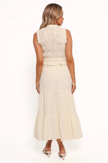 Farica Gingham Midi Skirt Cream