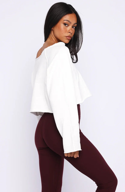 Keep It Rolling Cropped Off Shoulder Sweater Off White