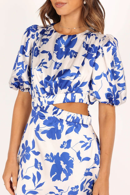 Aminah Puff Sleeve Dress Blue Floral