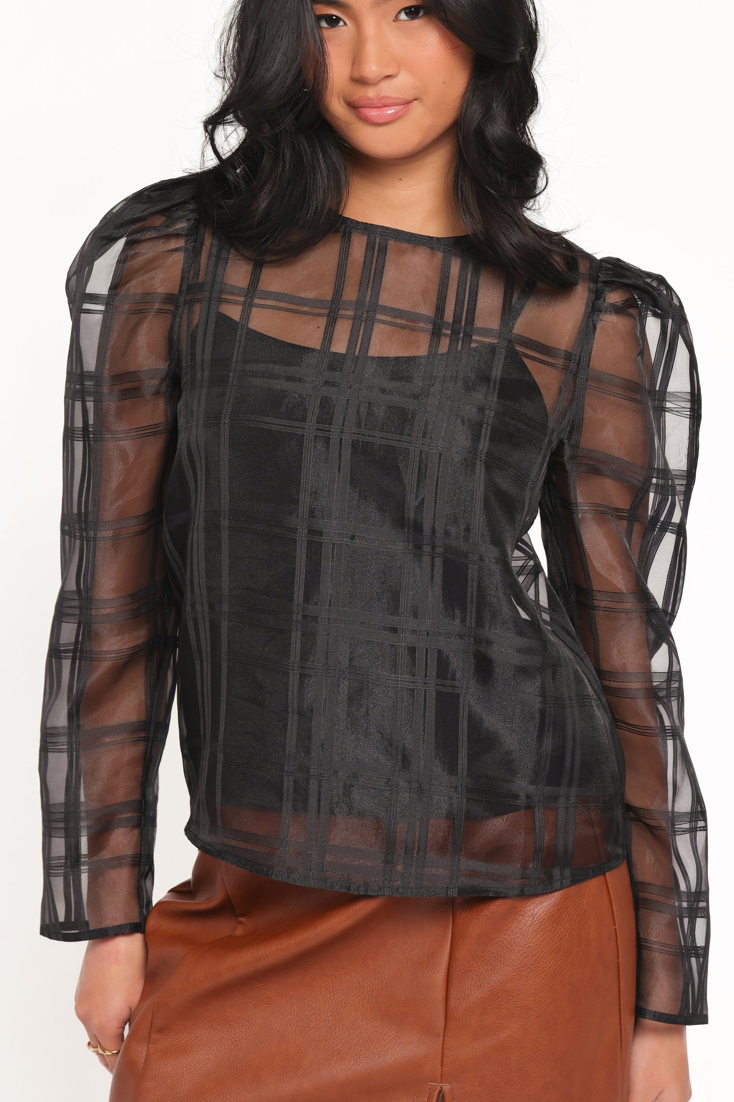 Peony Long Sleeve Sheer Top with Cami Black