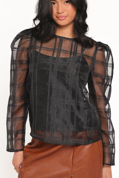 Peony Long Sleeve Sheer Top with Cami Black