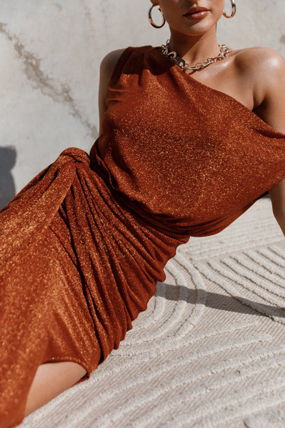 Santiago Off Shoulder Midi Dress Bronze