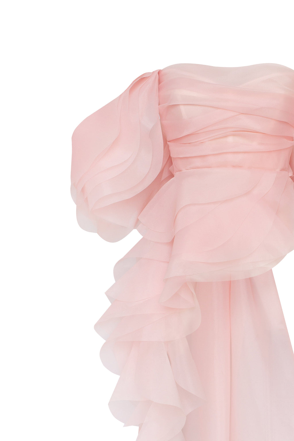 Dreamy off shoulder blouse with meringue flounces in misty rose Midnight Walk