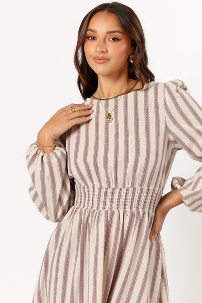 Jimi Long Sleeve Maxi Dress Brown Stripe