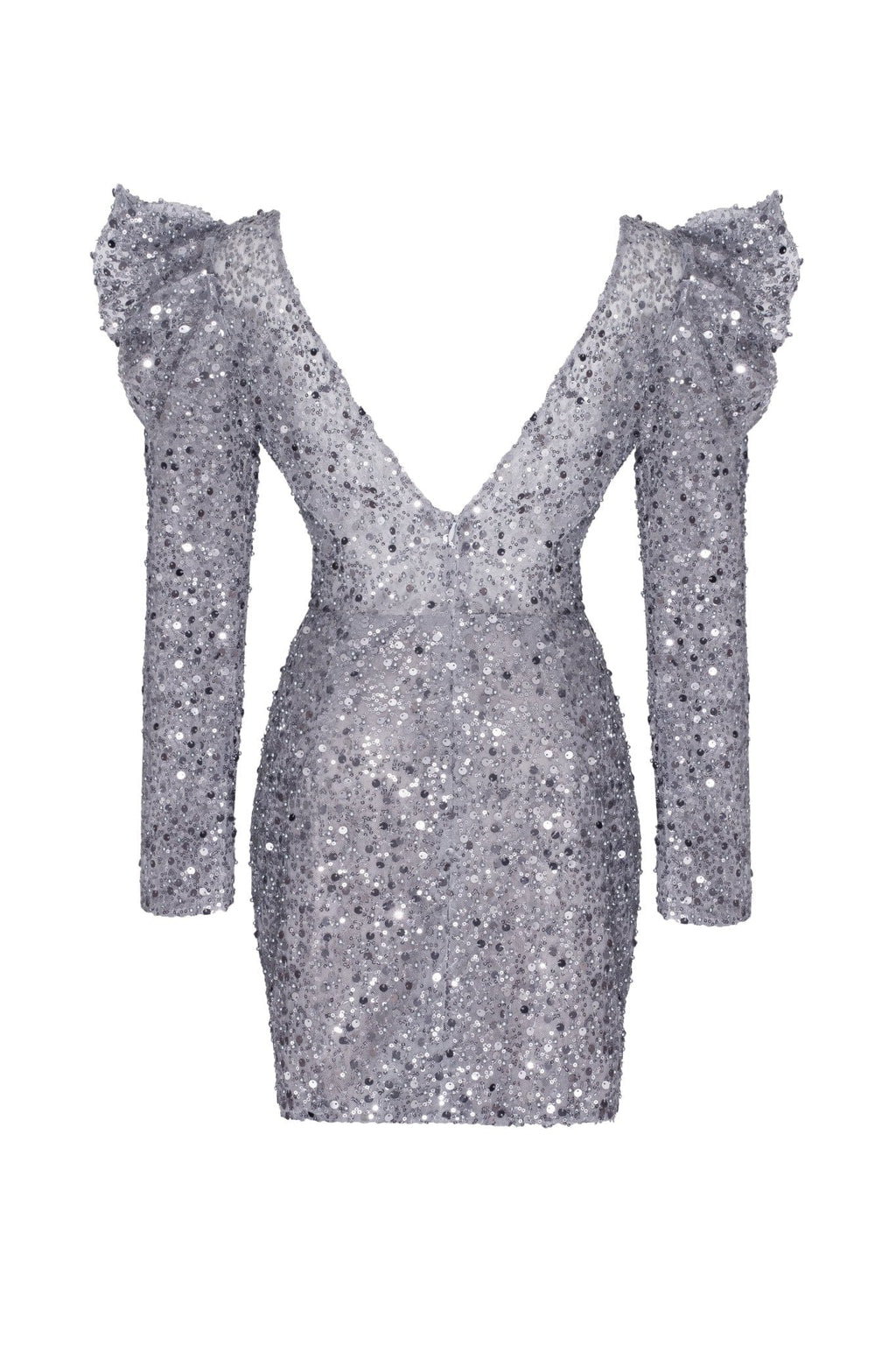 Silver metallic long sleeve sequined mini dress
