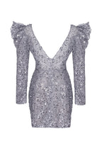 Silver metallic long sleeve sequined mini dress